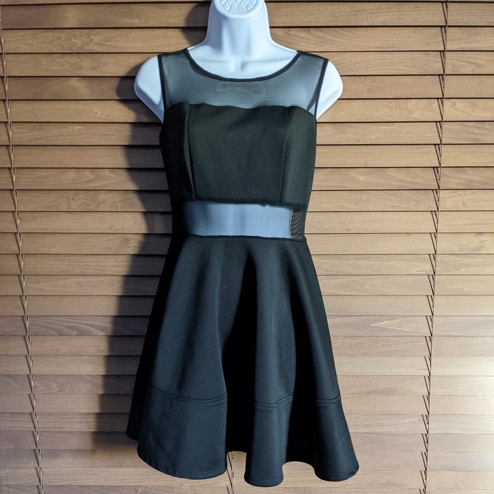 Black Guess Skater Dress with Mesh Midriff
